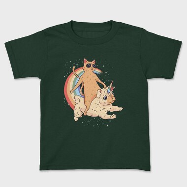 Tricou Copii, Cat Riding Dog Unicorn