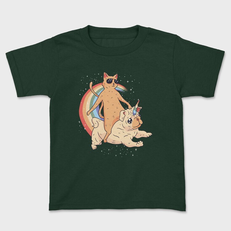 Cat Riding Dog Unicorn, Tricou Copii