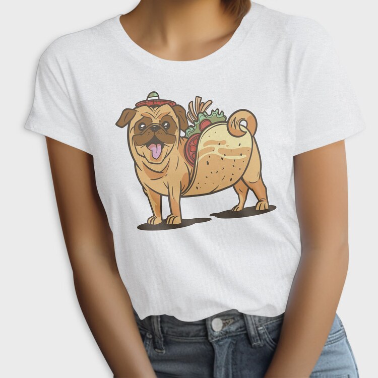 Pug Dog Animal Mexican Taco Cartoon, Tricou Femei