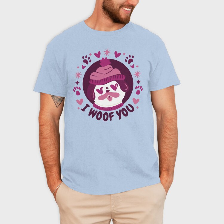 Pug Dog In Love Woof You, Tricou Barbati (Unisex)