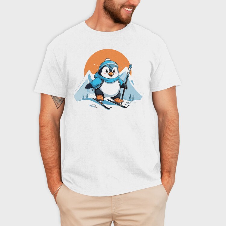 Skiing Penguin Sky, Tricou Barbati (Unisex)