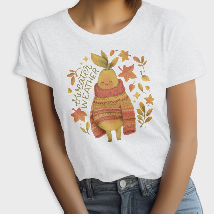 Cute Pear In Autumn Sweater Character Mug, Tricou Femei