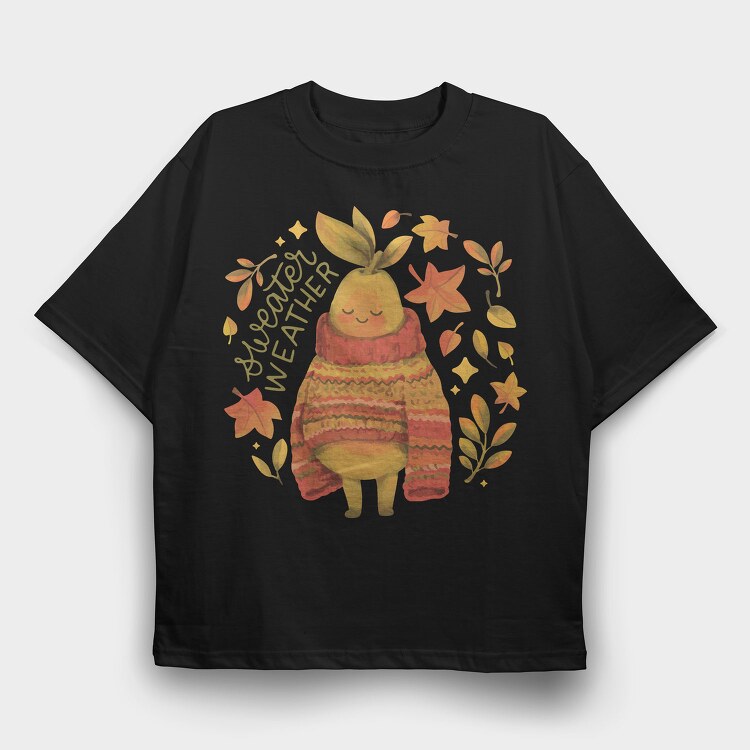 Cute Pear In Autumn Sweater Character Mug, Tricou Oversize Barbati (Unisex)