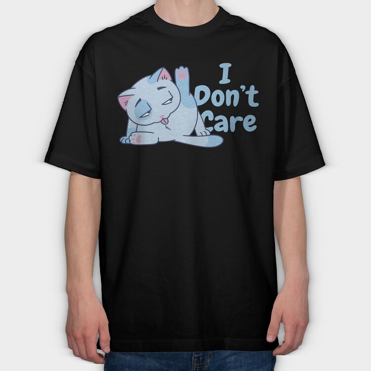 Cartoon Cat Licking I Don T Care, Tricou Oversize Barbati (Unisex)