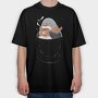 Cute Penguin In Pocket Coffee, Tricou Oversize Barbati (Unisex)