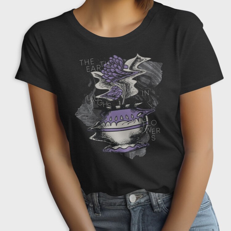 Purple Glitchy Flowers Nature Vase 10, Tricou Femei