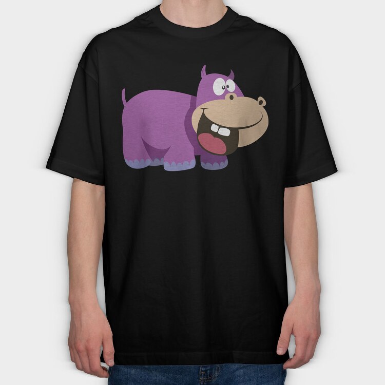 Purple Hippo Grin, Tricou Oversize Barbati (Unisex)