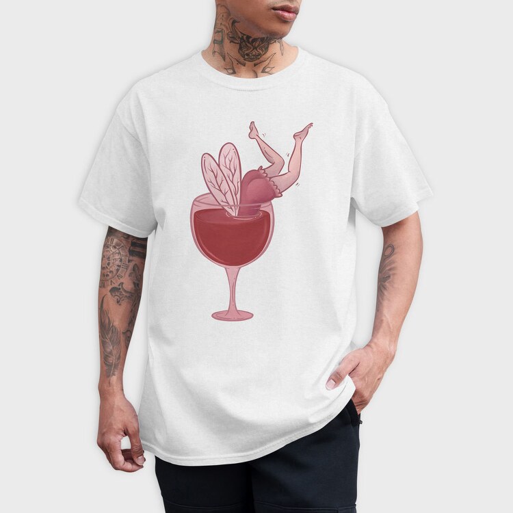 Small Drunk Fairy In Wine Glass, Tricou Barbati (Unisex)