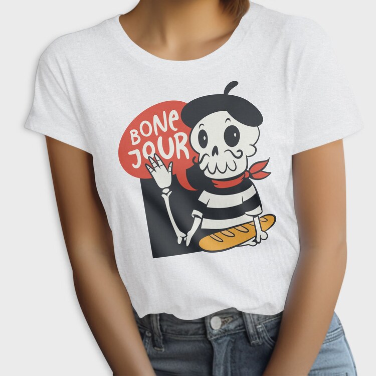 Cartoon French Skull Bone Jour, Tricou Femei