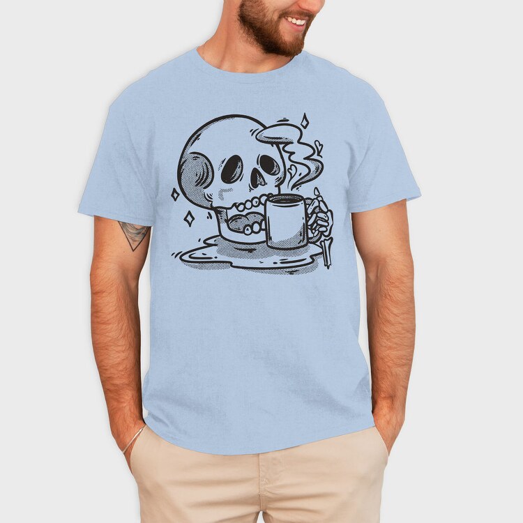 Skull Drinking Coffee Skeleton, Tricou Barbati (Unisex)