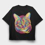 Colorful Cat Face Full Color, Tricou Oversize Barbati (Unisex)