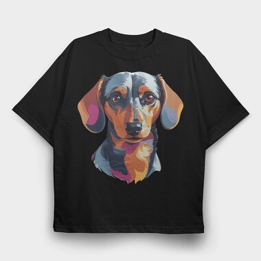 Colorful Dachshund Portrait, Tricou Oversize Barbati (Unisex)