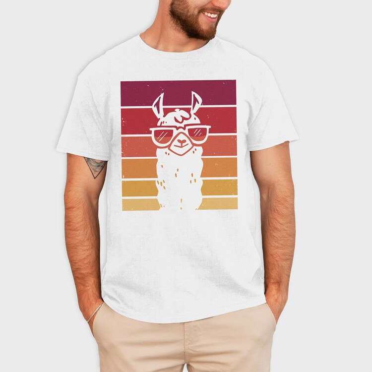 Llama Animal Retro Sunset, Tricou Barbati (Unisex)