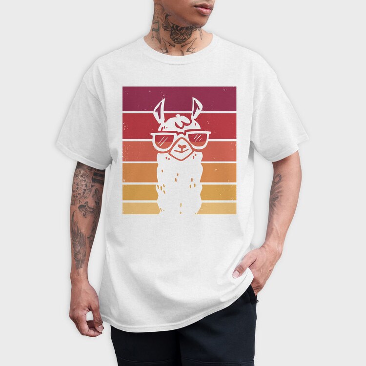 Llama Animal Retro Sunset, Tricou Barbati (Unisex)