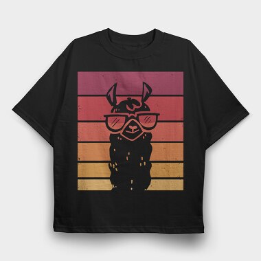 Llama Animal Retro Sunset, Tricou Oversize Barbati (Unisex)