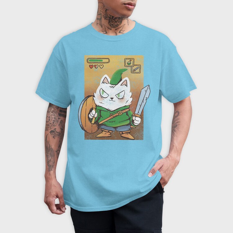 Cartoon Medieval Knight Warrior Cat, Tricou Barbati (Unisex)