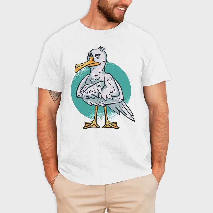 Cartoon Seagull Bird Angry, Tricou Barbati (Unisex)