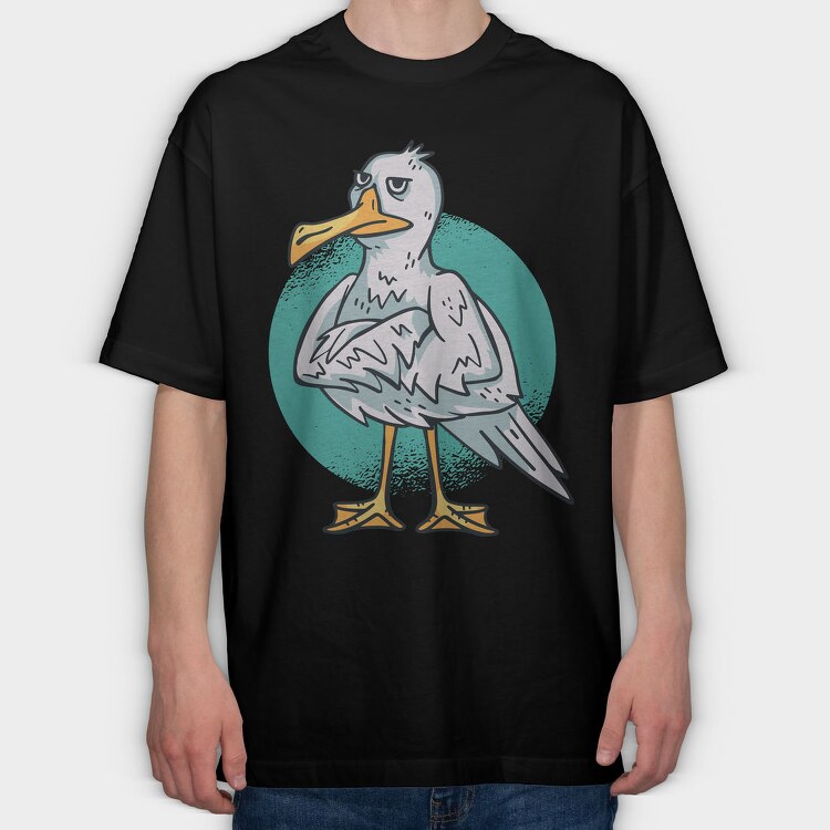 Cartoon Seagull Bird Angry, Tricou Oversize Barbati (Unisex)