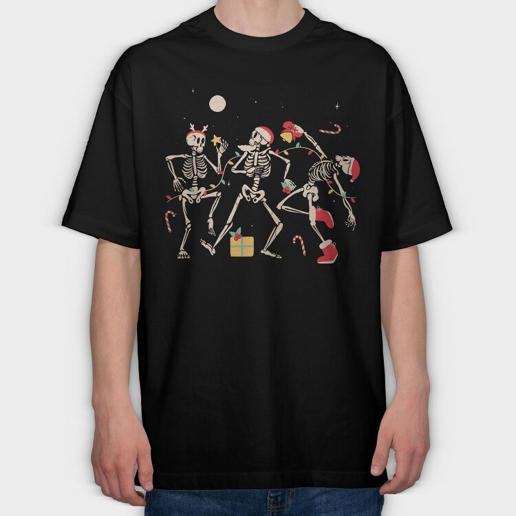 Quirky Christmas Dancing Skeletons, Tricou Oversize Barbati (Unisex)