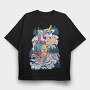 Cartoon Unicorn Hiking Pee On Mountain, Tricou Oversize Barbati (Unisex)