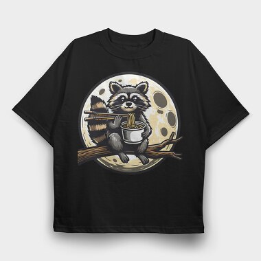 Raccoon Ramen Lover, Tricou Oversize Barbati (Unisex)