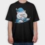 Sleepy Cat Animal In Pajamas, Tricou Oversize Barbati (Unisex)