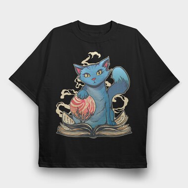 Magical Cat With Book Whimsical, Tricou Oversize Barbati (Unisex)