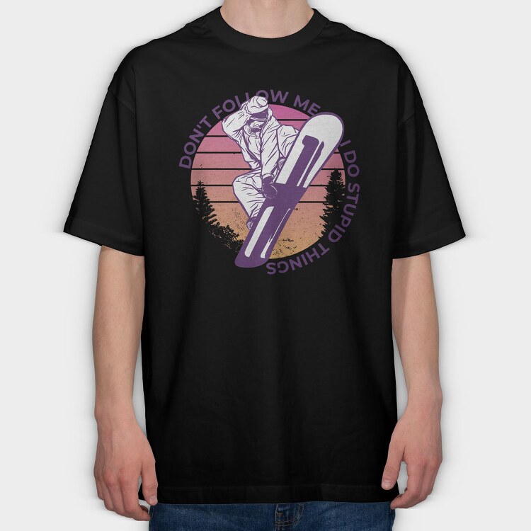 Snowboard Retro Sunset, Tricou Oversize Barbati (Unisex)