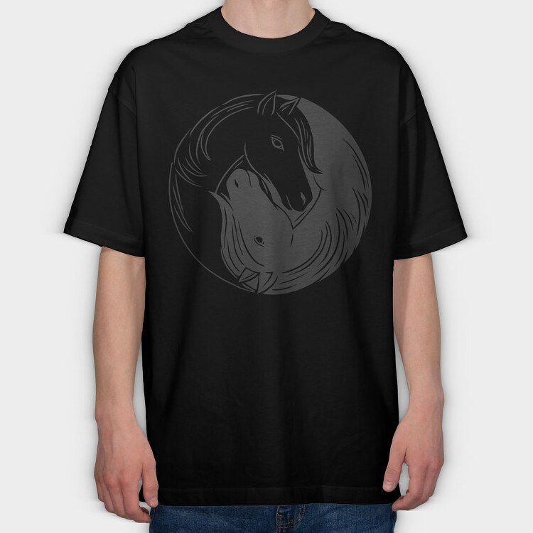 Yin Yang Horses Animals, Tricou Oversize Barbati (Unisex)