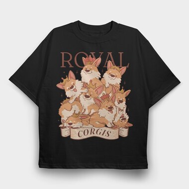 Corgi Dogs With Crowns Royal, Tricou Oversize Barbati (Unisex)