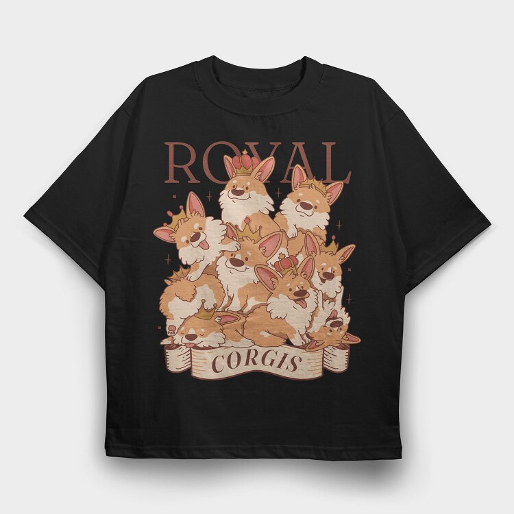 Corgi Dogs With Crowns Royal, Tricou Oversize Barbati (Unisex)