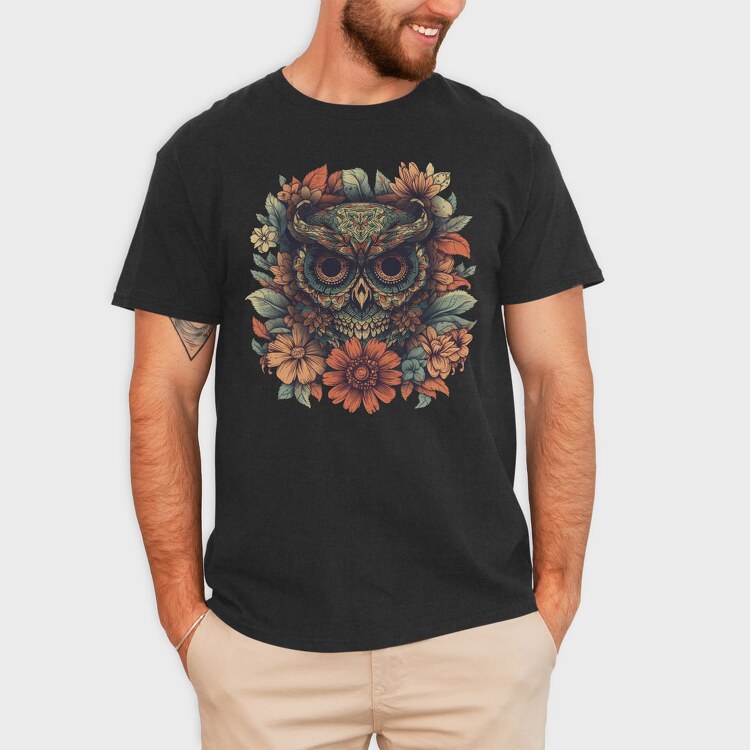 Owl Flowers Skull, Tricou Barbati (Unisex)