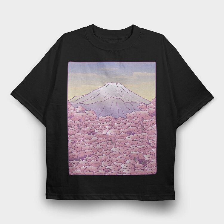 Pastel Sakura Mount Fuji, Tricou Oversize Barbati (Unisex)
