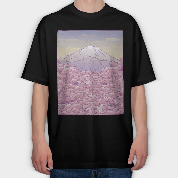 Pastel Sakura Mount Fuji, Tricou Oversize Barbati (Unisex)