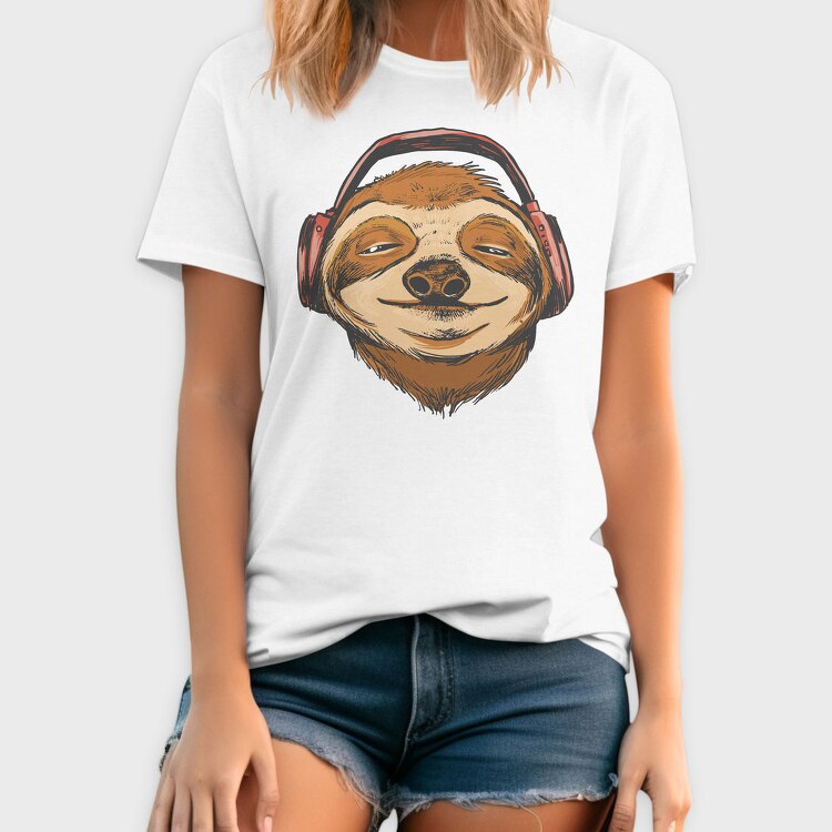 Sloth Animal With Earphones Headphones, Tricou Barbati (Unisex)