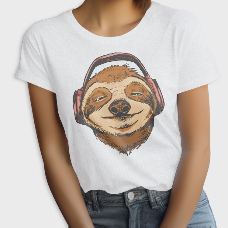 Sloth Animal With Earphones Headphones, Tricou Femei