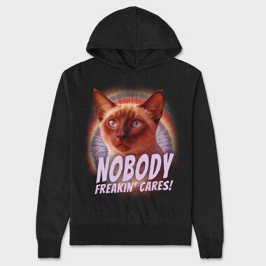 Cat Nobody Freakin Cares, Hanorac Oversize Barbati (Unisex)