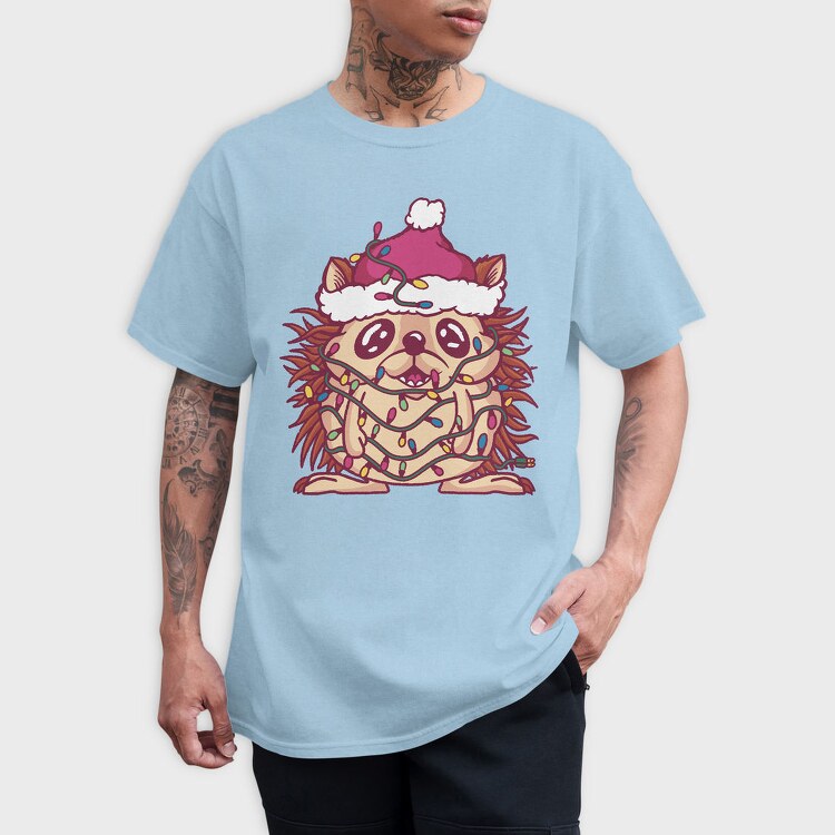 Hedgehog In Christmas Lights, Tricou Barbati (Unisex)