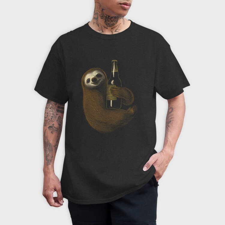 Sloth Hugging Beer, Tricou Barbati (Unisex)