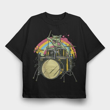 Zombie Cat Drummer, Tricou Oversize Barbati (Unisex)