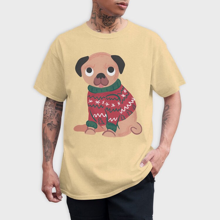 Pug Dog Wearing Uglysweater, Tricou Barbati (Unisex)