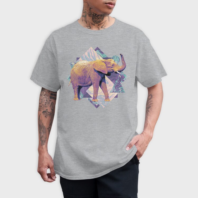 Elephant On Geometric Shapes Animals, Tricou Barbati (Unisex)