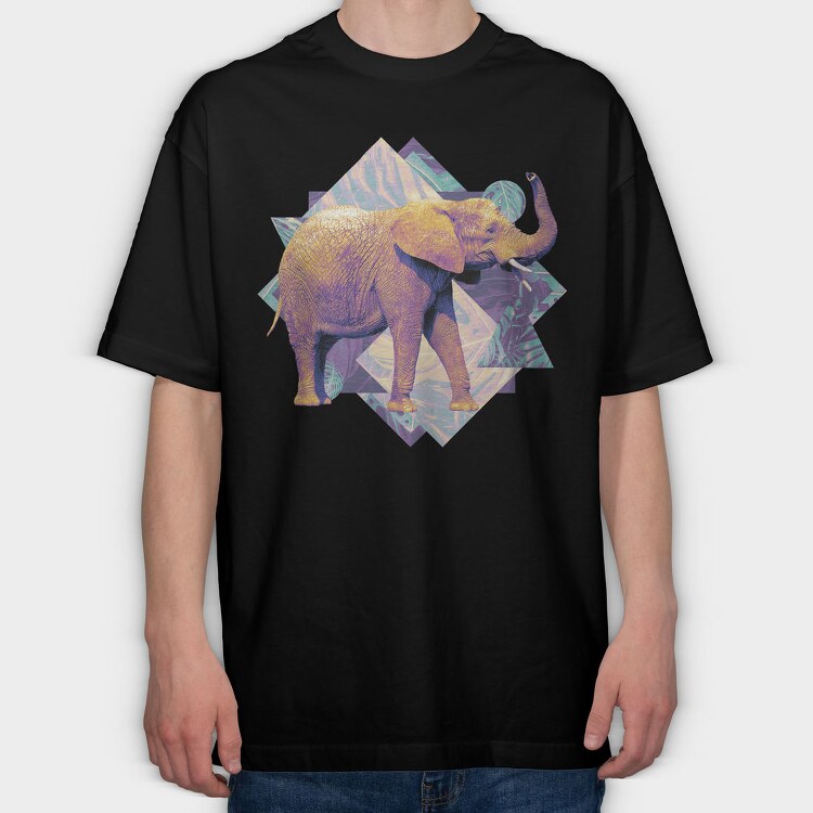 Elephant On Geometric Shapes Animals, Tricou Oversize Barbati (Unisex)