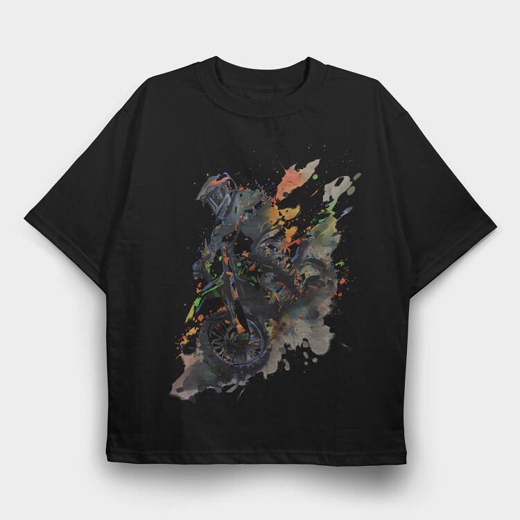 Motocross Watercolor, Tricou Oversize Barbati (Unisex)