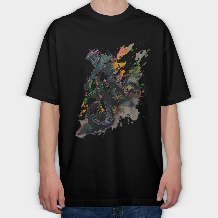Motocross Watercolor, Tricou Oversize Barbati (Unisex)