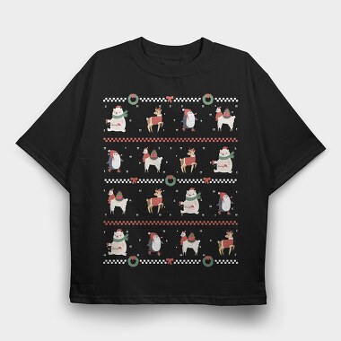 Christmas Characters Sweater Ugly Animals, Tricou Oversize Barbati (Unisex)