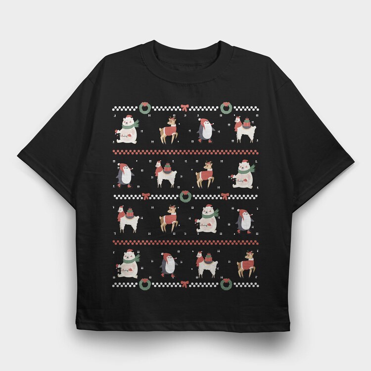 Christmas Characters Sweater Ugly Animals, Tricou Oversize Barbati (Unisex)