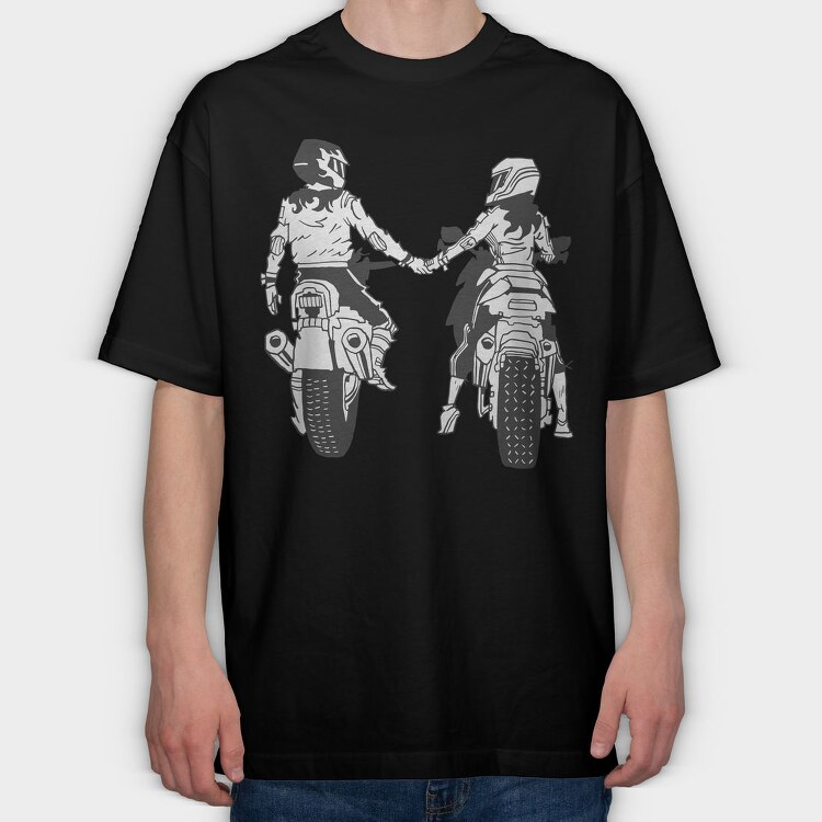 Motorcycle Couple Holding Hands Biker, Tricou Oversize Barbati (Unisex)