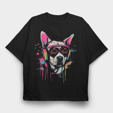 Hip Dog With Headphones Summer Dj, Tricou Oversize Barbati (Unisex)