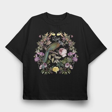 Bird In Floral Wreath Tote Flowers Live, Tricou Oversize Barbati (Unisex)